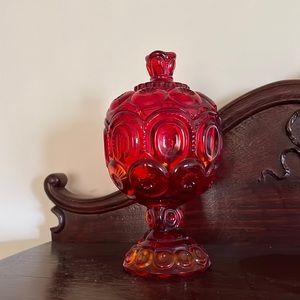 L.E. Smith Amberina Covered Compote Dish